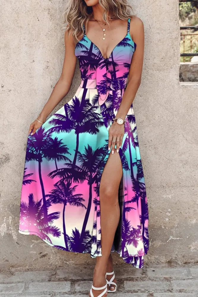 Elena - Lange spaghetti strapless jurk met casual print