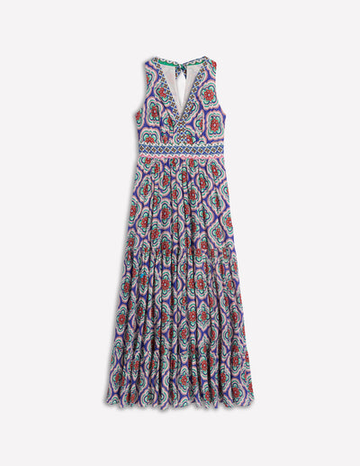 Zomerse maxi jurk met bloemenprint en elegante V-hals zonder mouwen