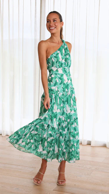 Lange one shoulder jurk met bloemenprint voor feestelijke momenten
