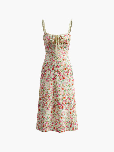 Midi zomerjurk met bloemenprint en fijne bandjes