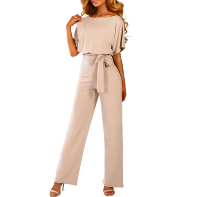 Lange dames jumpsuit met korte mouwen en elegante uitstraling