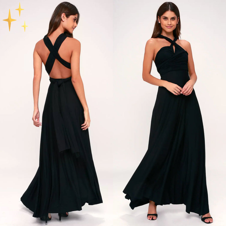 Elegante maxi jurk met meerdere draagmogelijkheden