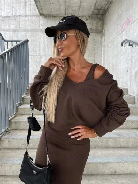 Modieuze Dames Set: Jurk en Sweater Combinatie voor Comfort en Stijl