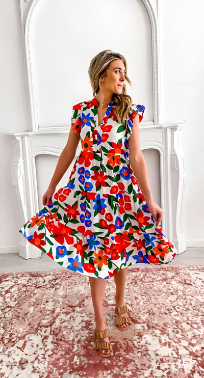 Bloemenprint midi jurk met romantische uitstraling voor elke gelegenheid
