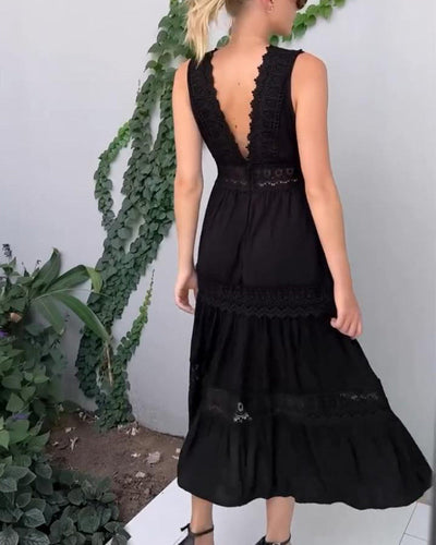 Zomerse midi jurk zonder mouwen met elegante uitstraling