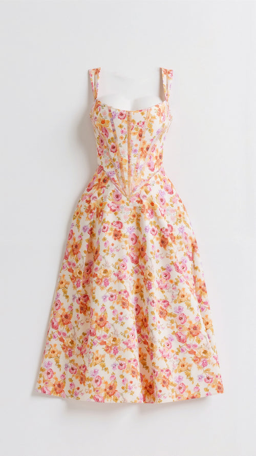 Middellange damesjurk met bloemenprint en fijne bandjes