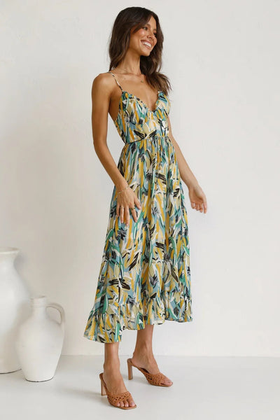 Zomerse maxi jurk met bandjes en stijlvolle look