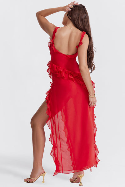 Elegante maxi jurk met geplooide details op de schouderbanden