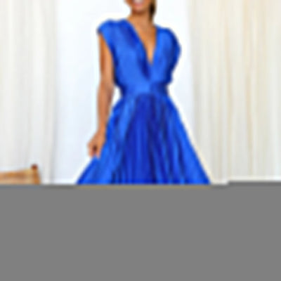 Elegante midi jurk met plooien v hals en korte mouwen