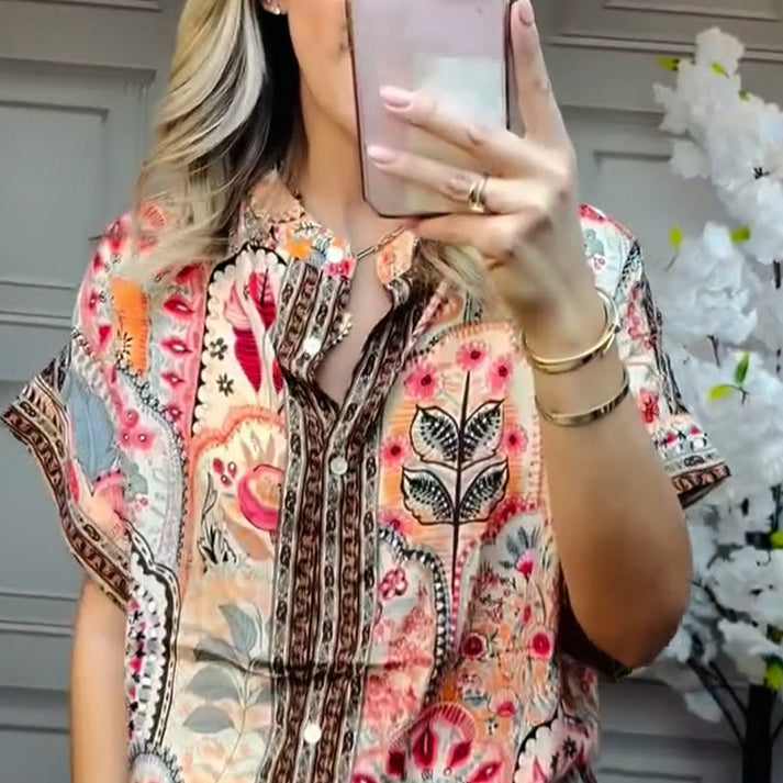 Dames tweedelige set met print blouse met wijde mouwen en wijde broek