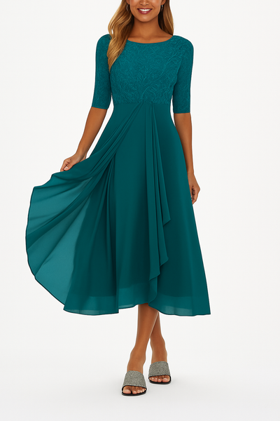 Elegante midi jurk voor feestelijke gelegenheden met korte mouwen