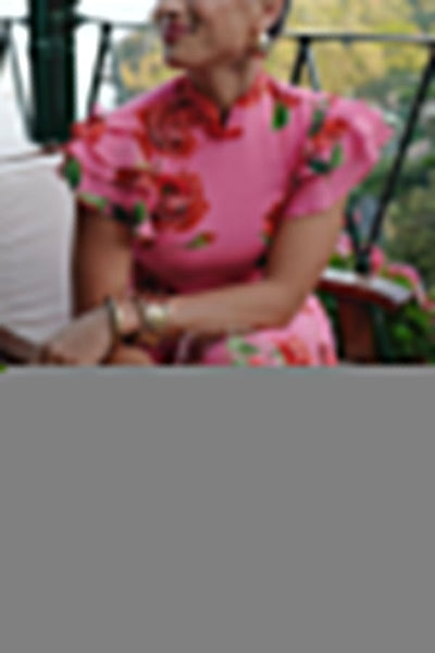 Chiara - Elegante Cheongsam Maxi Jurk met Rozenbloemprint en Tiered Flare Mouwen