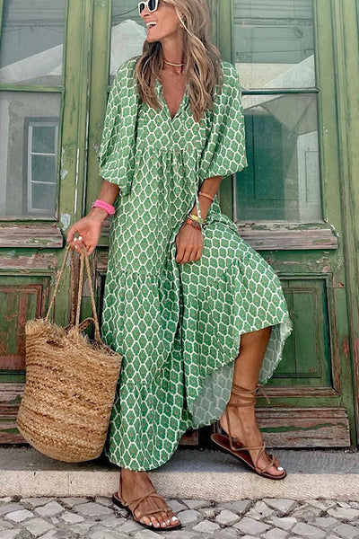 Midi jurk met pofmouwen en gelaagde rok voor een vrouwelijke look