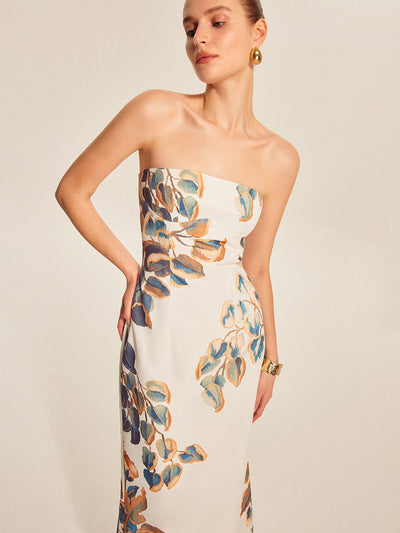 Elegante midi jurk zonder bandjes met zomerse uitstraling