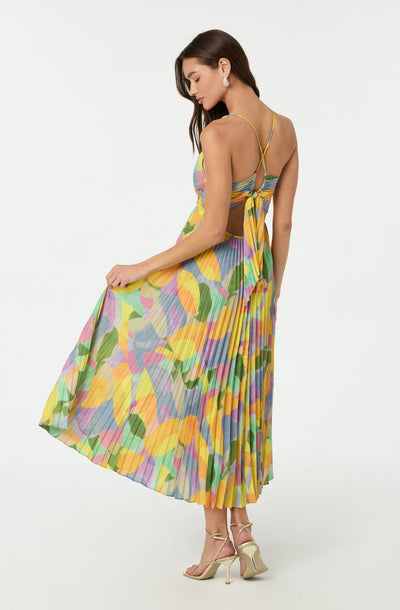 Plissé maxi-jurk met fijne bandjes en subtiele bloemenprint voor een elegante look