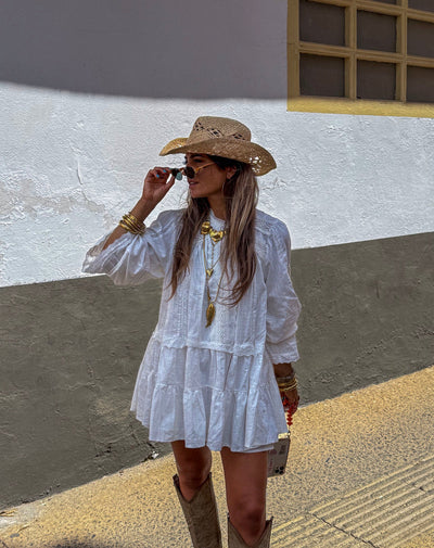 Zomerse boho mini jurk met lange mouwen en speelse ruches