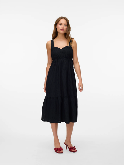 Casual midi jurk met vierkante hals en smalle bandjes