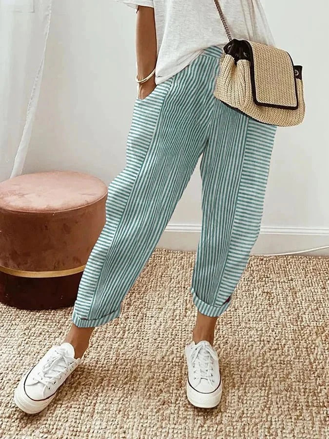 Gestreepte cropped broek voor een stijlvolle en alledaagse uitstraling