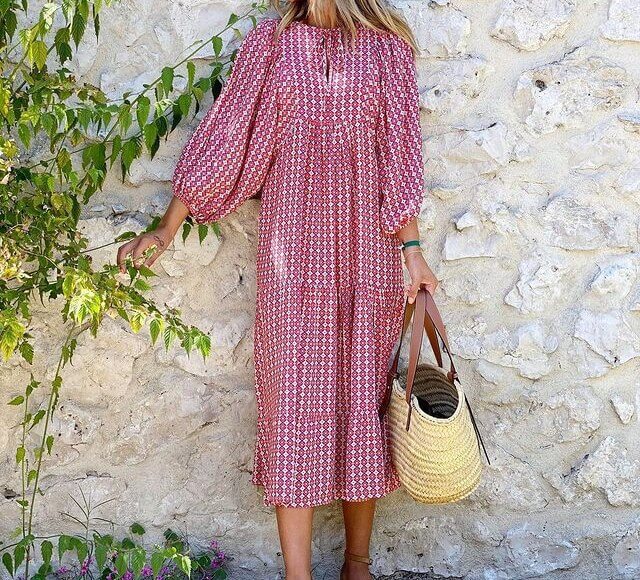 Elegante zomer maxi jurk met korte pofmouwen