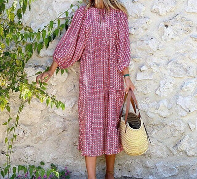 Elegante zomer maxi jurk met korte pofmouwen