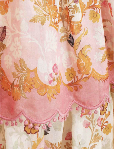 Bloemenjurk met spaghettibandjes en tiered ruffle zoom in maxi lengte