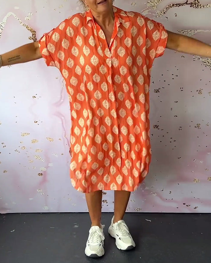 Elegante midi overhemdjurk met korte mouwen in boho stijl