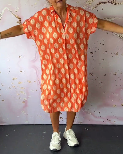 Elegante midi overhemdjurk met korte mouwen in boho stijl