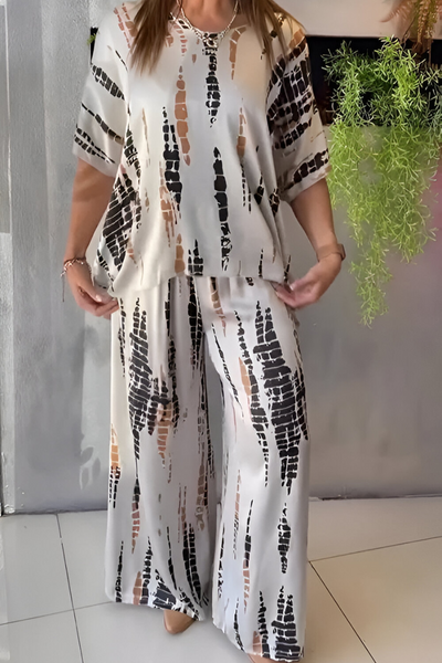 Casual tweedelig dames set met blouse en wijde broek