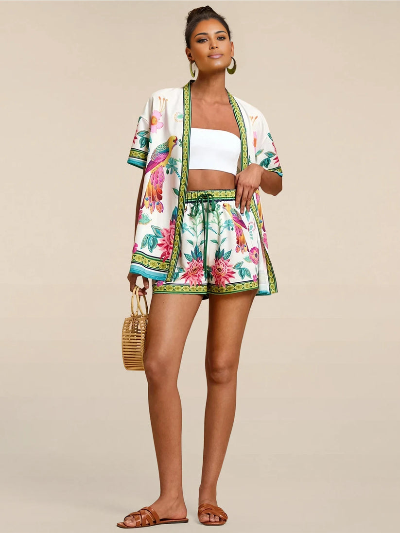 Zomers casual setje met korte mouwen overhemd en bijpassende short