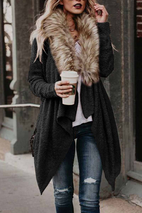 Gezellige Pluche Trenchcoat met Cardigan Kraag - Stijlvolle Warme Bovenkleding
