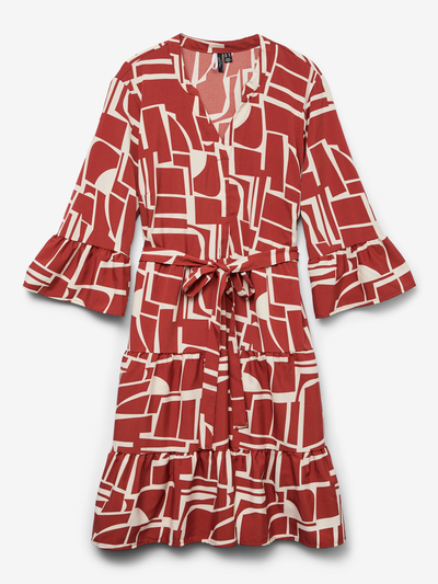 Casual korte jurk met geometrisch patroon en V-hals