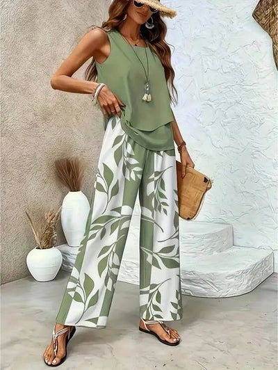 Zomerset met elegante top en wijde broek met print