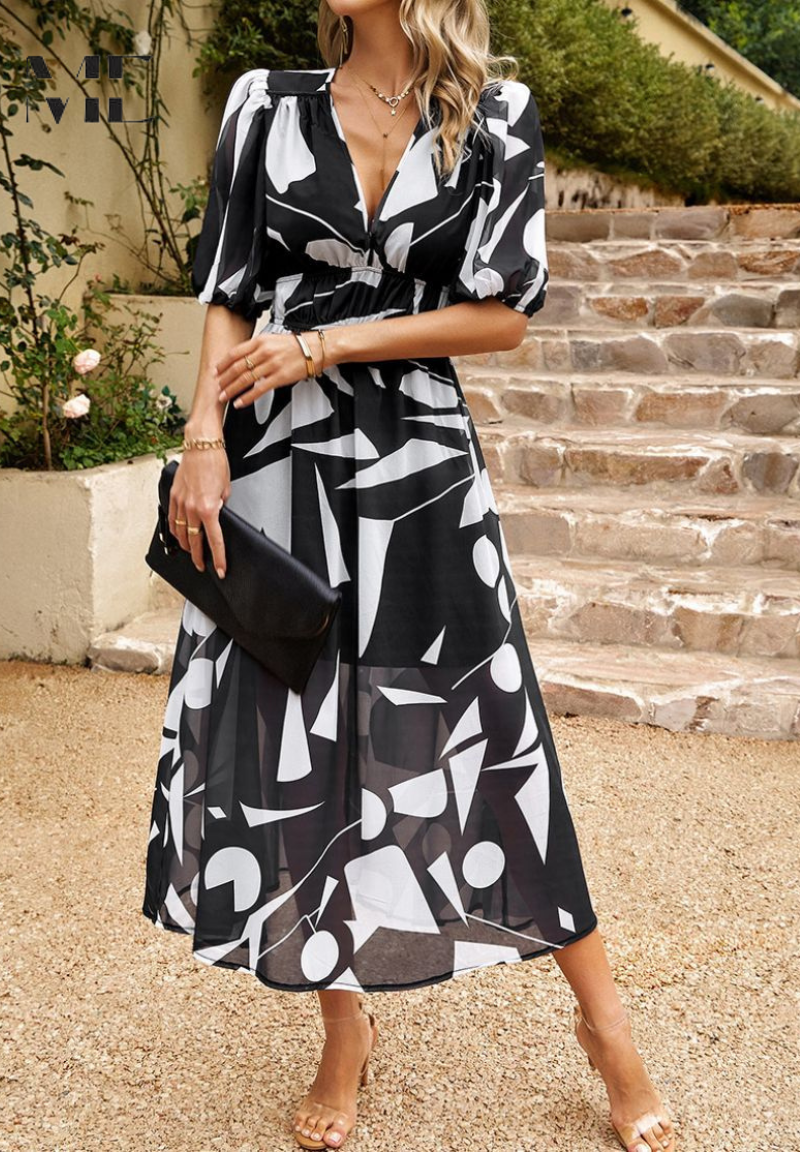 Elegante midi jurk met korte mouwen voor dagelijks comfort