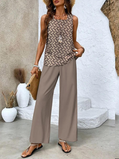 Zomers dames set met mouwloze top en wijde broek voor een elegante uitstraling