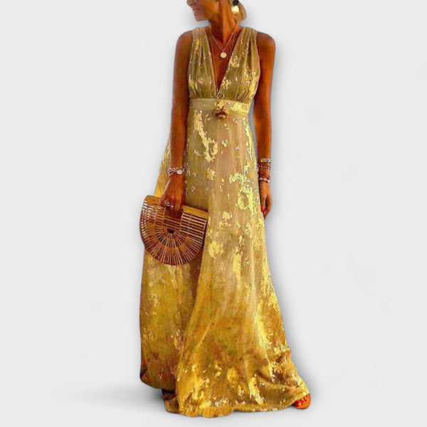 Vloeiende elegante maxi jurk met v hals