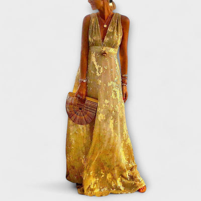Vloeiende elegante maxi jurk met v hals
