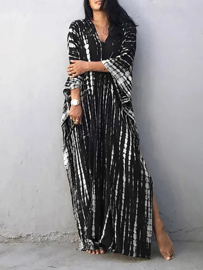 Bohemian maxi kaftanjurk met artistiek patroon en losvallend model