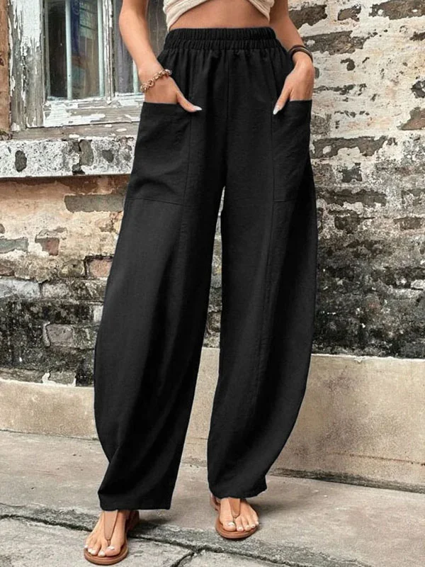 Malena damesbroek oversized, elastische zakken, eenkleurig, losse broek