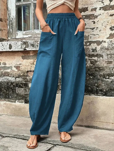 Malena damesbroek oversized, elastische zakken, eenkleurig, losse broek