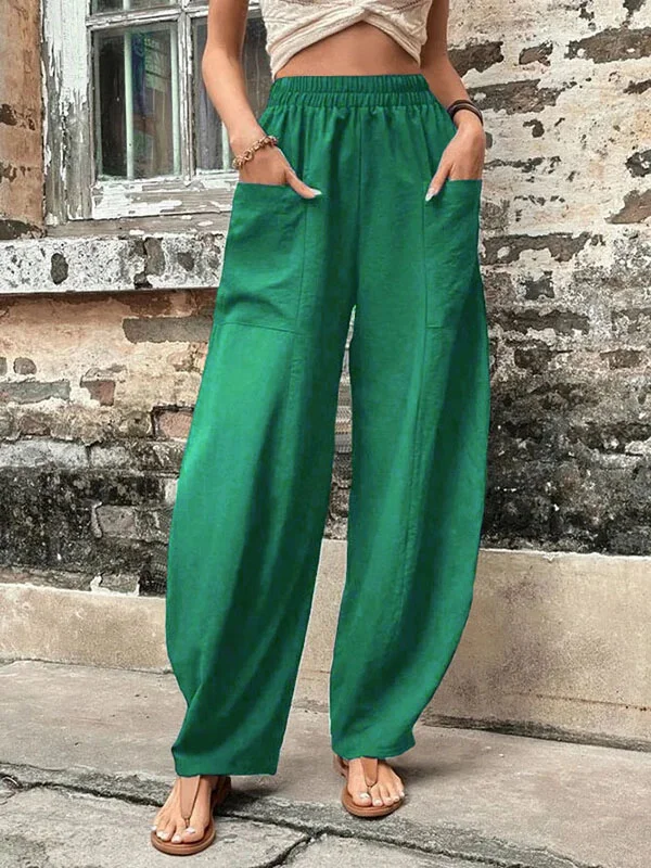 Malena damesbroek oversized, elastische zakken, eenkleurig, losse broek