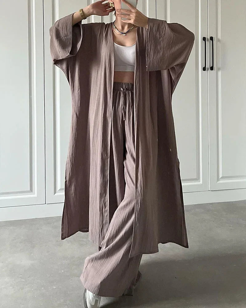 Irina - Casual tweedelige set met split en lang vest