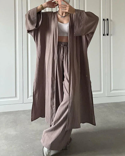 Irina - Casual tweedelige set met split en lang vest