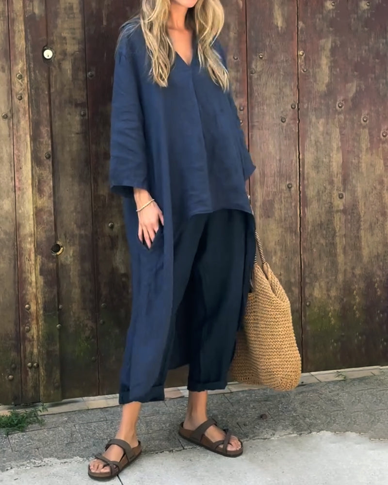 Elegante zomerset voor dames met lange blouse en losse broek