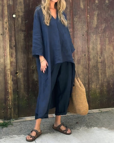 Elegante zomerset voor dames met lange blouse en losse broek