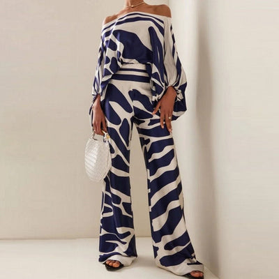Stijlvolle set met vleermuismouw shirt en wijde broek