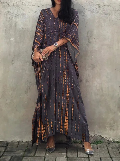 Bohemian maxi kaftanjurk met artistiek patroon en losvallend model