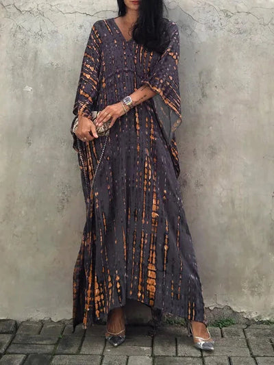 Bohemian maxi kaftanjurk met artistiek patroon en losvallend model