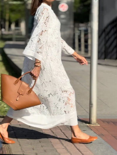 Elegante maxi jurk met wijde mouwen en v-hals