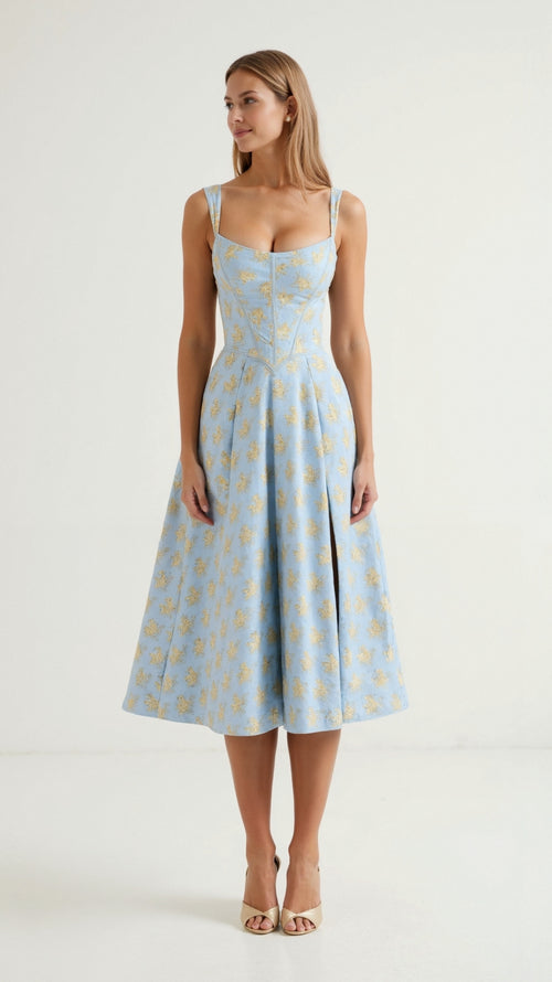 Middellange damesjurk met bloemenprint en fijne bandjes