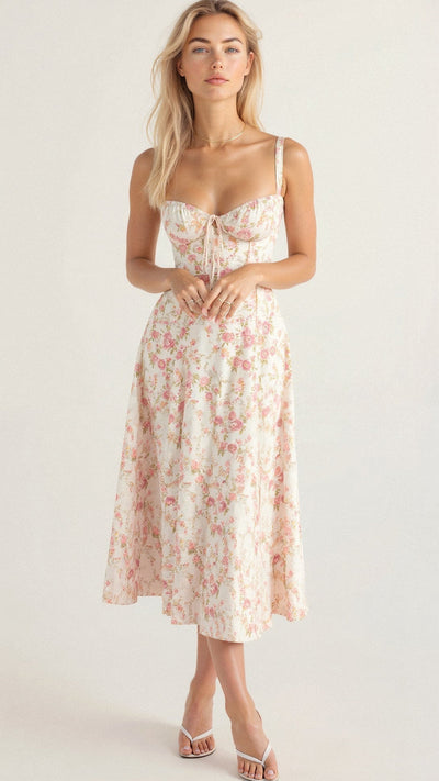 Midi zomerjurk met bloemenprint en fijne bandjes voor een elegante look
